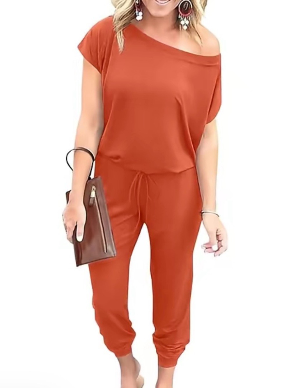 Off-Shoulder Rust One-Piece Jumpsuit